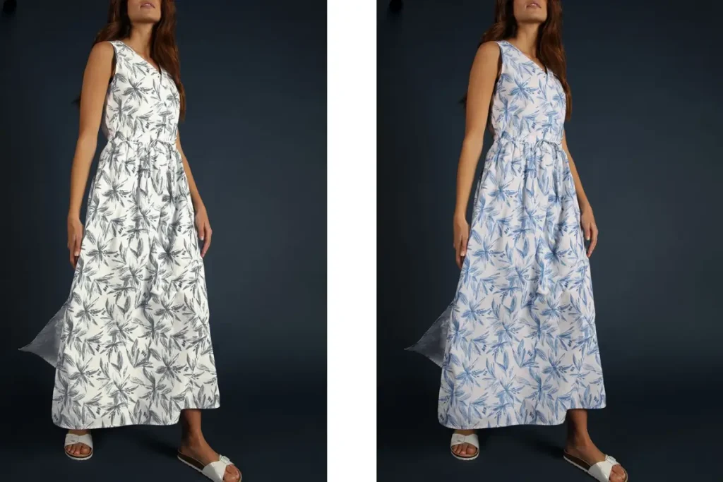 Before and after product color change showing accurate and natural color transformation