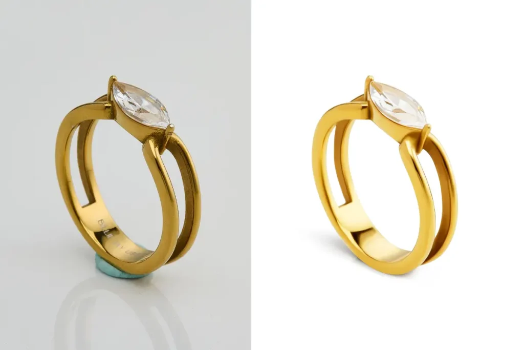 Professional jewelry retouching and background removal service for gold rings