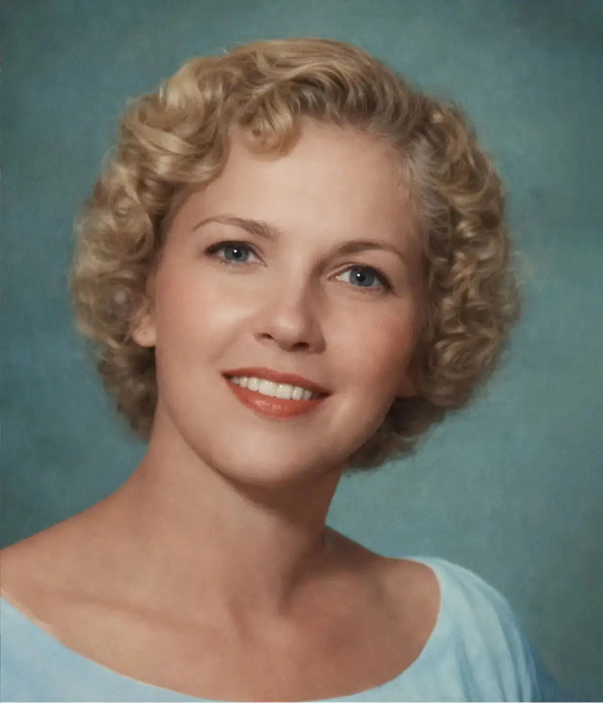 Professional studio photo restoration service showing a color-restored vintage portrait of a woman