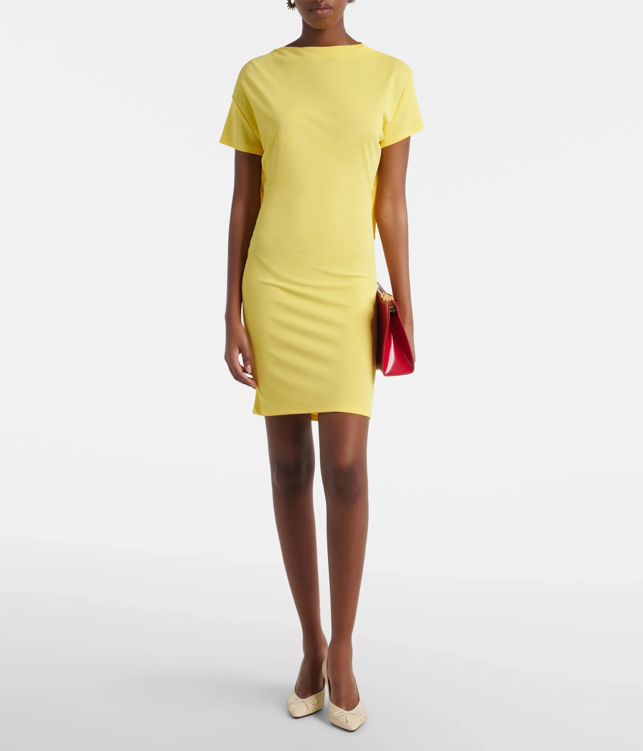 Professional color variant editing for women's mini dress in yellow